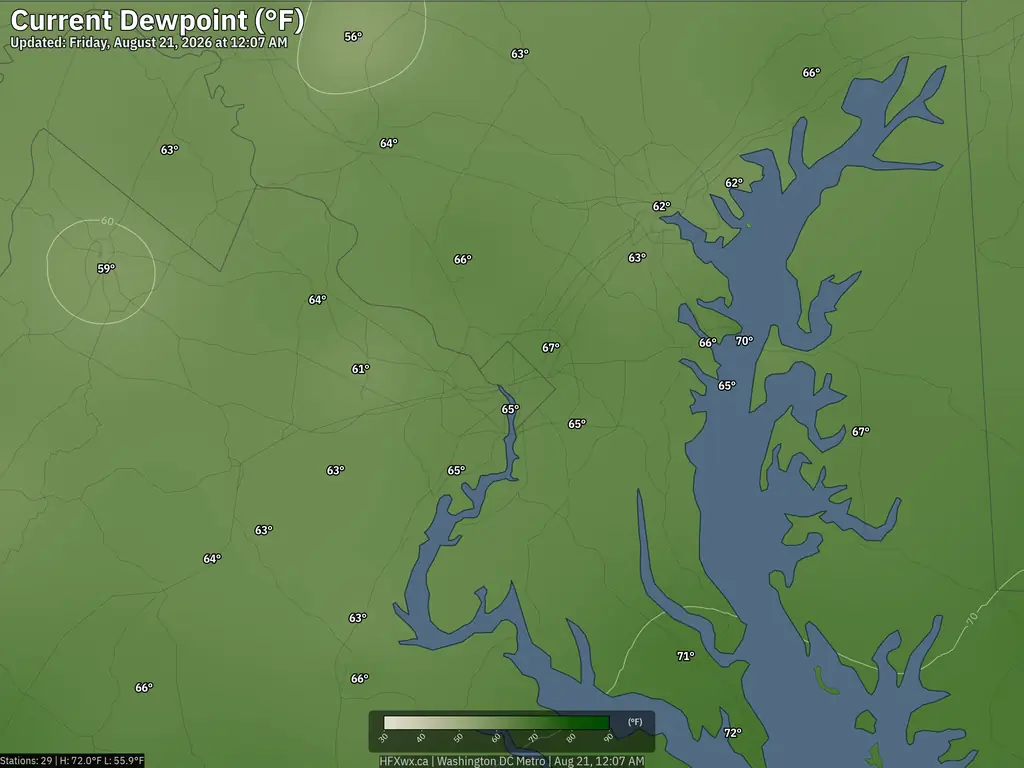 Current Washington DC Dewpoint