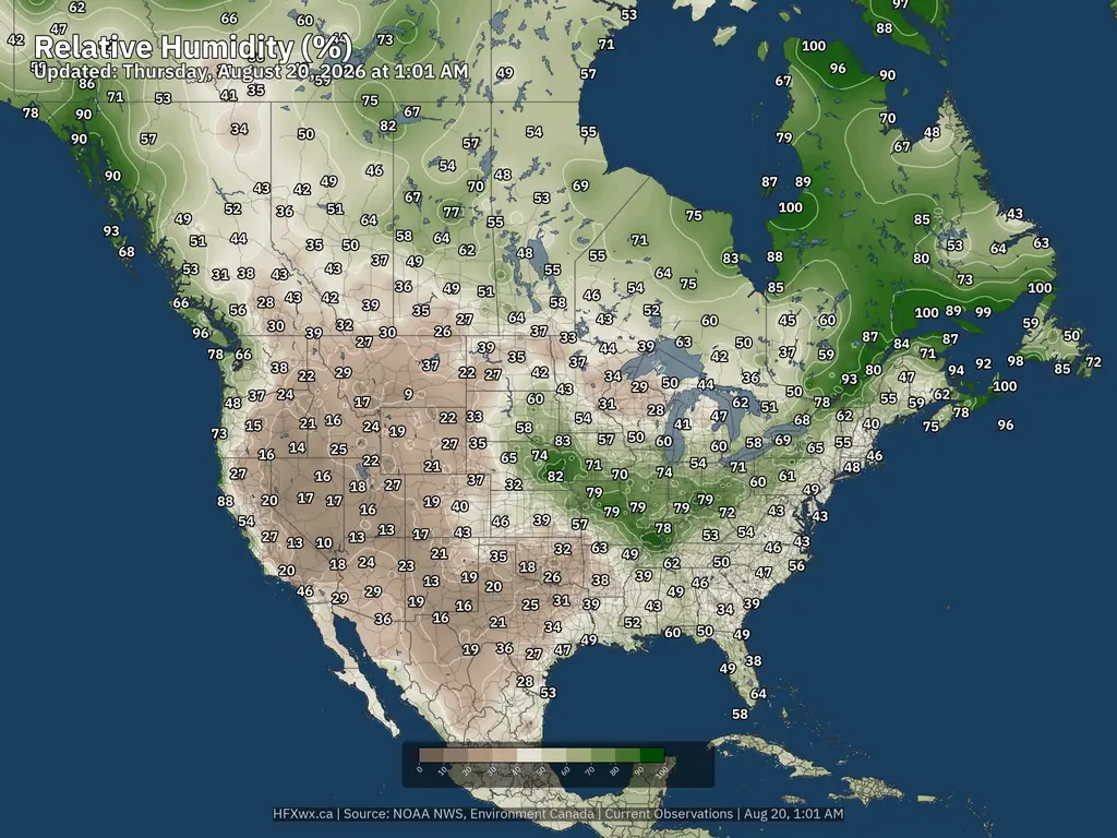 Current North America Humidity %