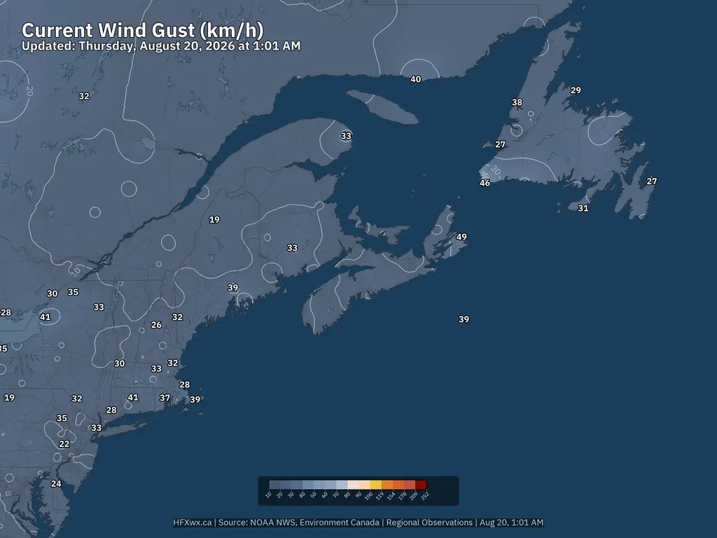 Current Northeast Wind Gusts kmh