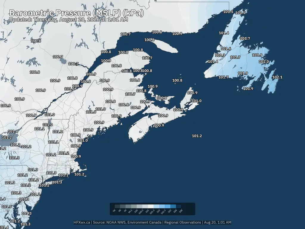 Current Northeast Barometric Pressure kpa