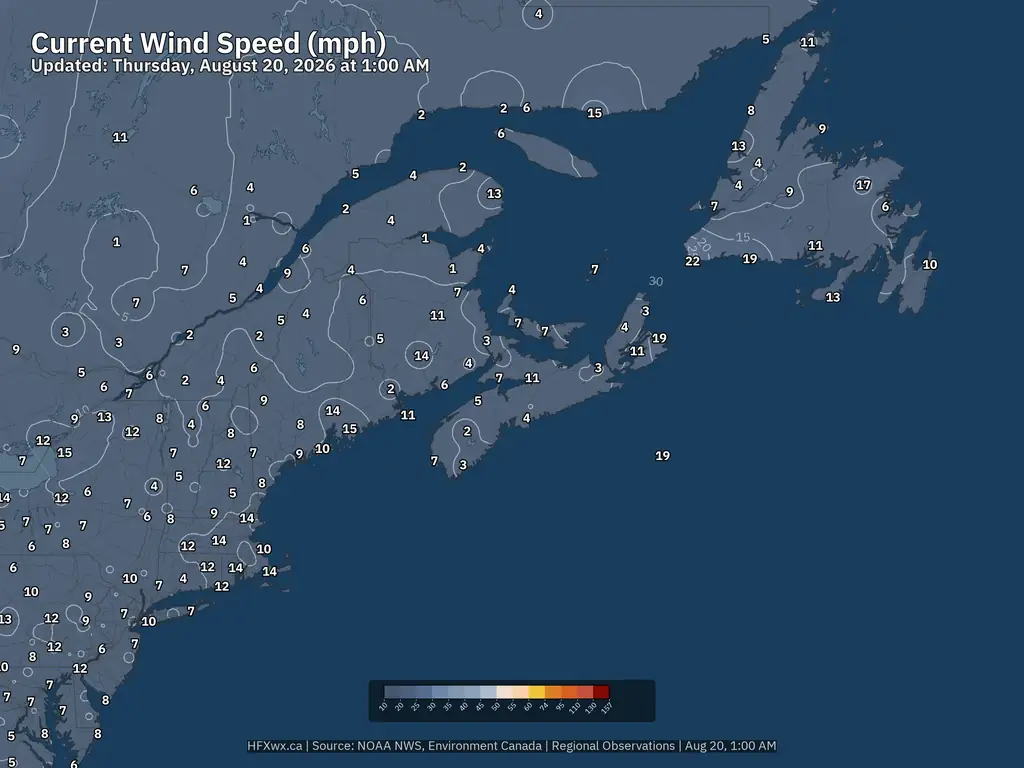 Current Northeast Wind Speeds mph