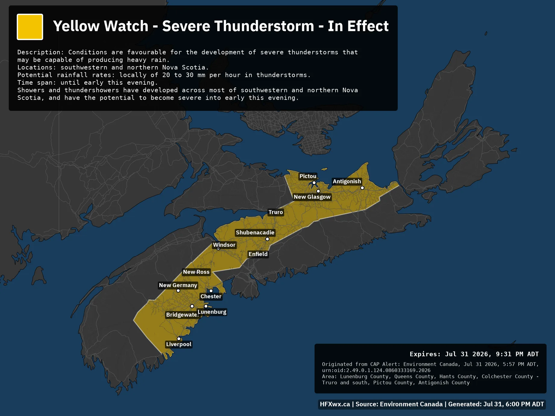 🚨 Alert: Yellow Watch – Severe Thunderstorm – In Effect