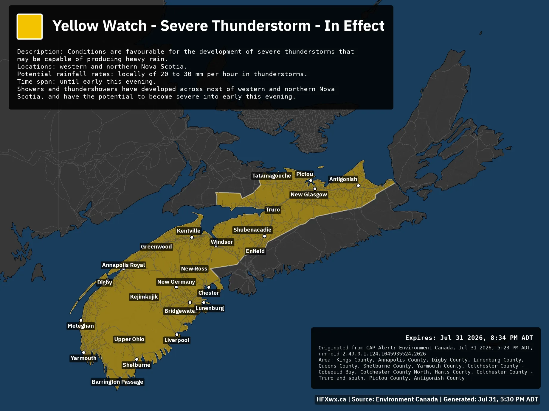 🚨 Alert: Yellow Watch – Severe Thunderstorm – In Effect