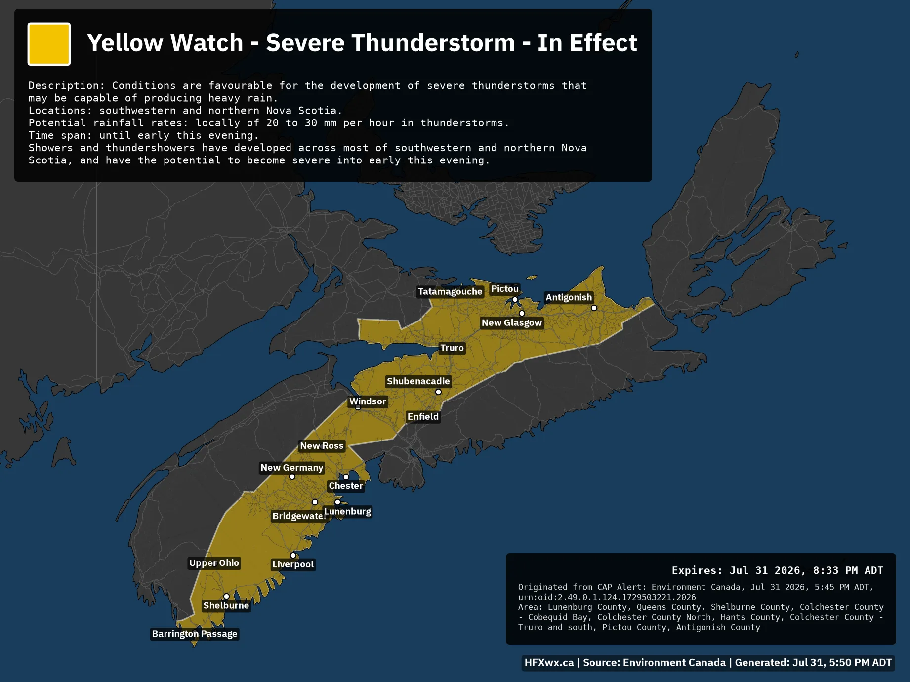 🚨 Alert: Yellow Watch – Severe Thunderstorm – In Effect